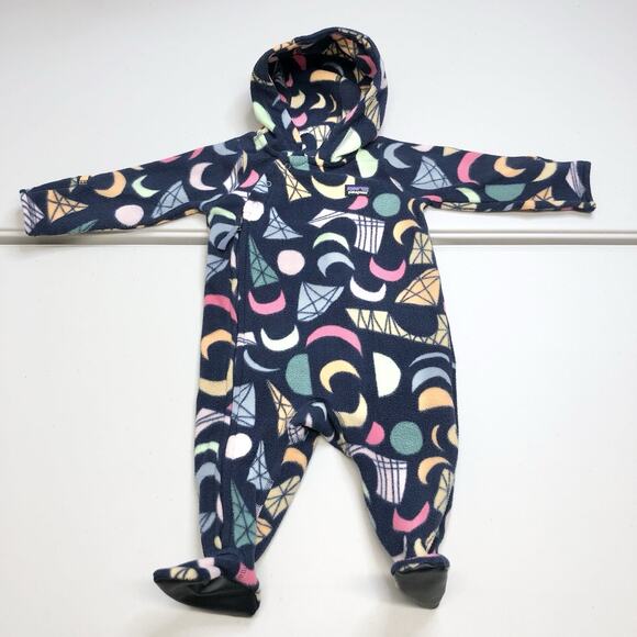 Patagonia Other - PATAGONIA Infant Micro D Fleece Bunting Suit 3-6M Crescent Moons Mirage Navy